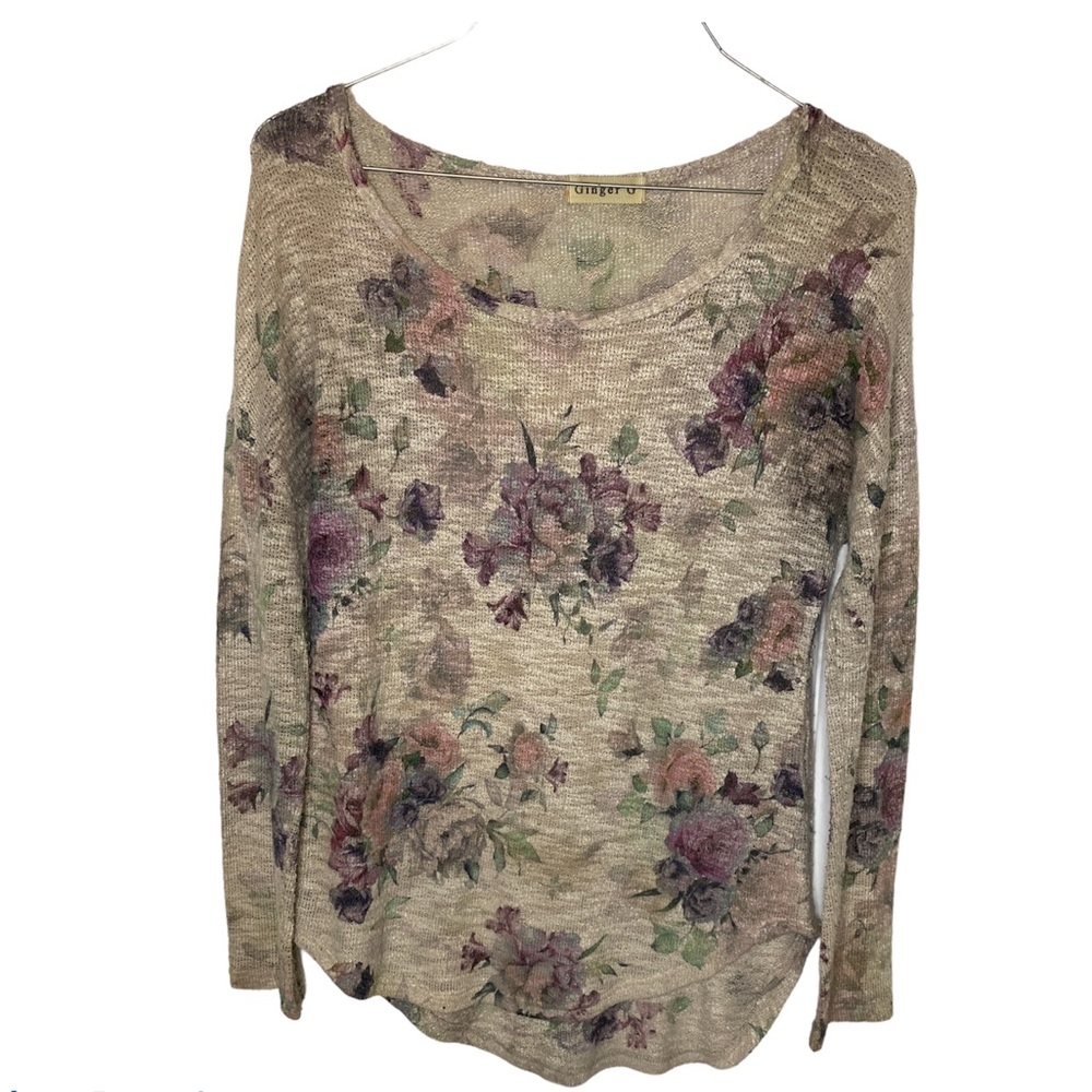 Floral Beige Long Sleeve Sweater